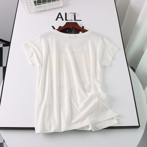 2023 New Summer Fashion Harajuku Letter Print Cotton T-Shirt Women Casual White Tee Tops Ladies Camisetas Mujer