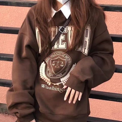 Sonicelife  Y2K Vintage Brown Sweatshirts Women Streetwear Egirl Aesthetic Letter Oversize Hoodies Harajuku Korean Style Female