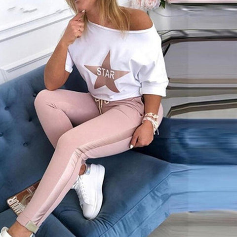 Back to school outfit Sonicelife  Autumn Women's Clothing Set Two Piece Star Printed Top Drawstring Design Pants Fashionable Casual Ladies Suit 2022