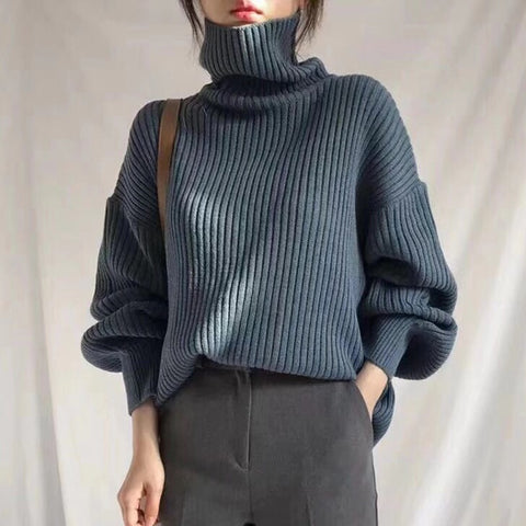 Christmas Gift AOSSVIAO Vintage Thicken Striped Women Sweaters Autumn Winter Turtleneck Pullovers Jumpers Female Korean Knitted Tops femme 2023
