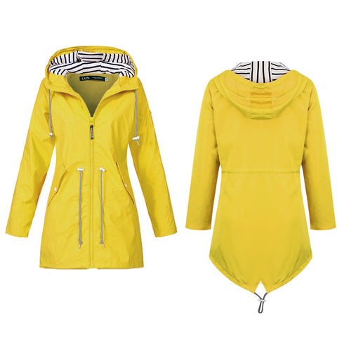 Sale Women Jacket Coat Spring Outdoor Windproof Long Sleeve Hooded Jackets Zipper Up Slim Waist Long Windbreaker for Ladies D30