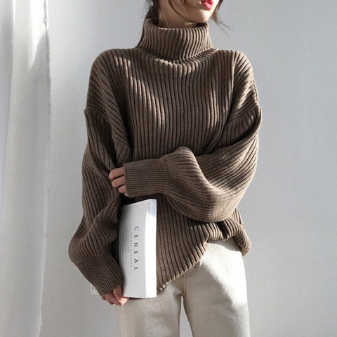 Christmas Gift AOSSVIAO Vintage Thicken Striped Women Sweaters Autumn Winter Turtleneck Pullovers Jumpers Female Korean Knitted Tops femme 2023