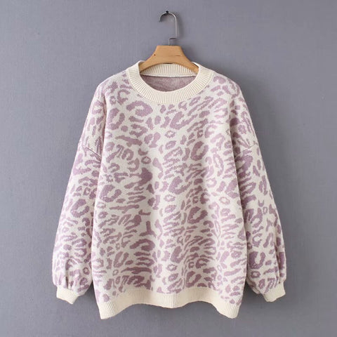 Knitted Korean Sweaters for Women 2023 Autumn Winter Lantern Sleeve Leopard Pullovers Jumper Thick Warm Cashmere Sweater Female