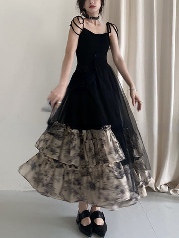 French Vintage Black Strap Dress Gothic Casual spring dresses for women 2023 Sleeveless  Retro Midi Dress Slim Korean Style Party Dress Woman