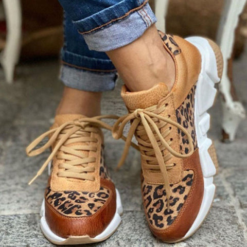 Sonicelife  Women's Sneakers Leopard Casual Vulcanized Shoes Platform Shoes Sport Running Lace Up Female Footwear New 2022 Zapatillas Mujer