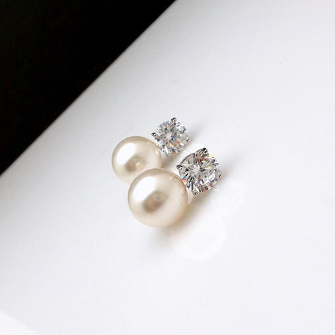 Dainty Women Imitation Pearl Stud Earrings Silver Color Eternity Wedding Earrings Daily Wear Temperament Elegant Jewelry