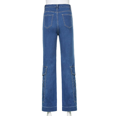 Sonicelife Vintage Streetwear Joggers Women y2k Baggy Jeans Oversized Big Pockets High Waist Sweatpants Harajuku Denim Pants Cuteandpsycho