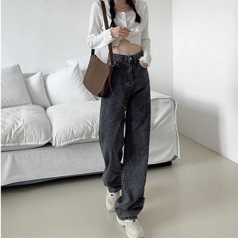Sonicelife Woman Jeans High Waist Clothes Wide Leg Denim Clothing Blue Streetwear Vintage Quality 2023 Fashion Harajuku Straight Pants